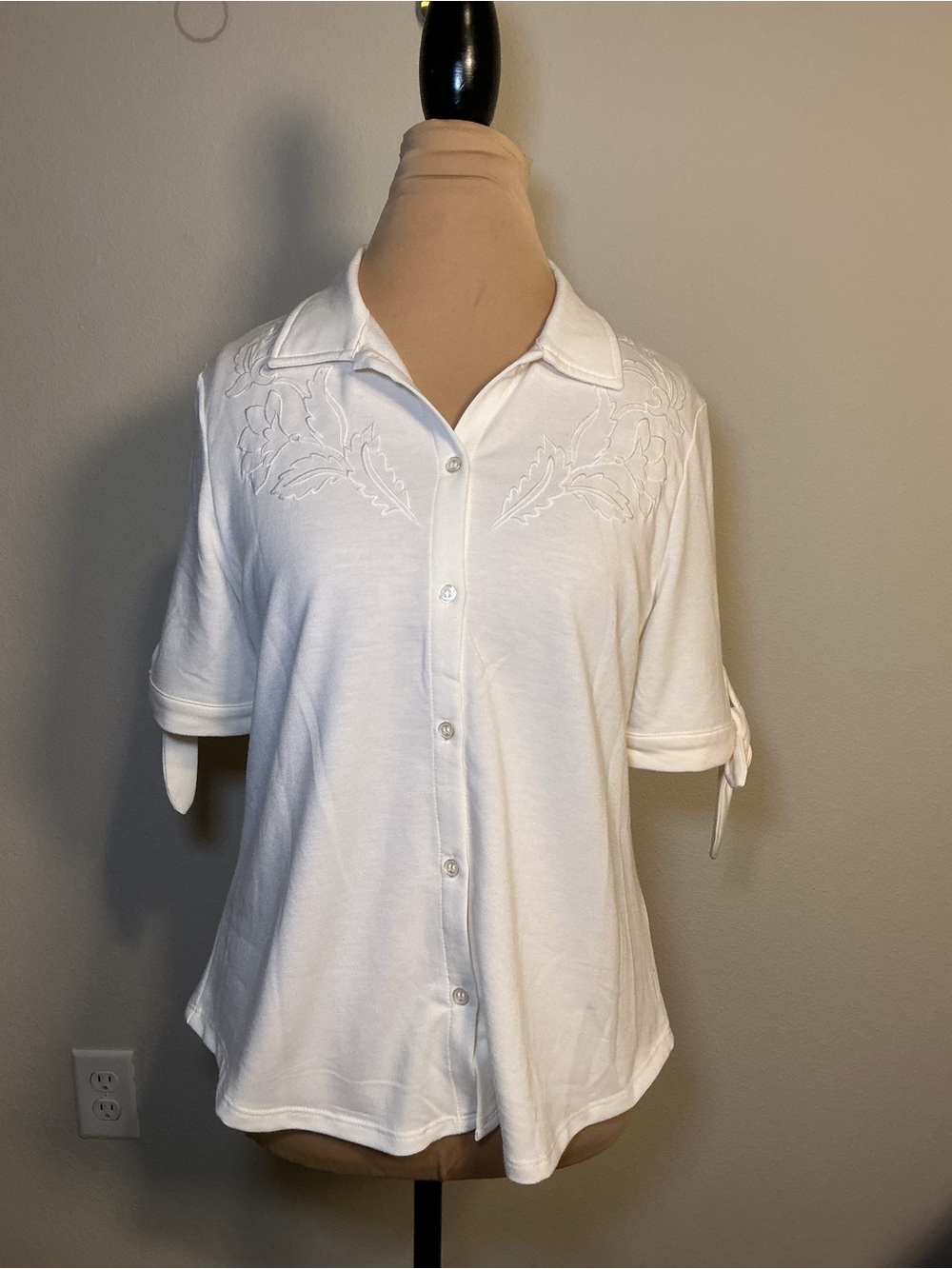 Women's White Embroidered Button-Front Top